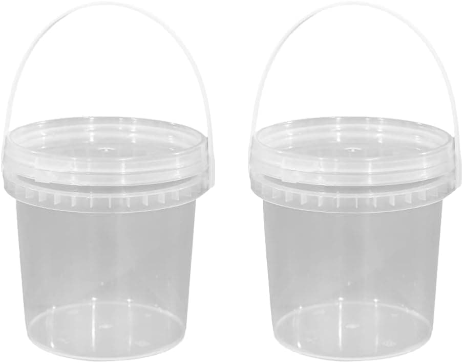 Clear Plastic Container with Lid and Handle (2 Pack) Food Storage Container Freezer Microwave Safe Food Grade Reusable | Plastic Bucket for Lots | Ice Cream Storage Containers (2L)