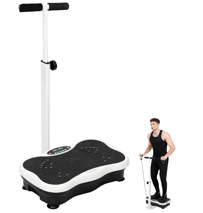 Vibration Plate, Exercise Machine with Handrails, Bluetooth Speaker and Multiple Program Modes, Vibration Fitness Trainer for Home Gym, Boosts Exercise and Circulation