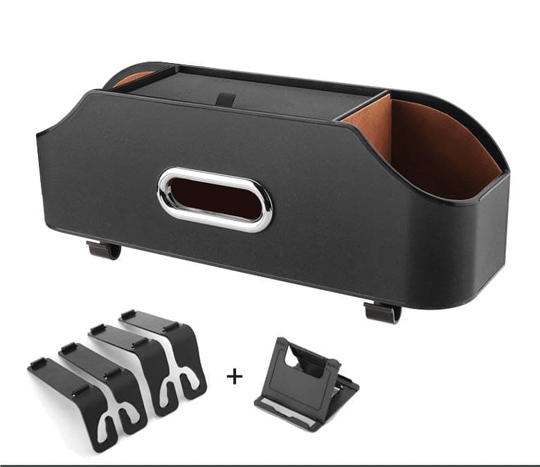 Car Seat Back Organizer, Multi-functional Backseat Car Organizer and Storage with Cup Holders, Tissue Box & Hooks, Car Interior Accessories for Travel & Road Trip