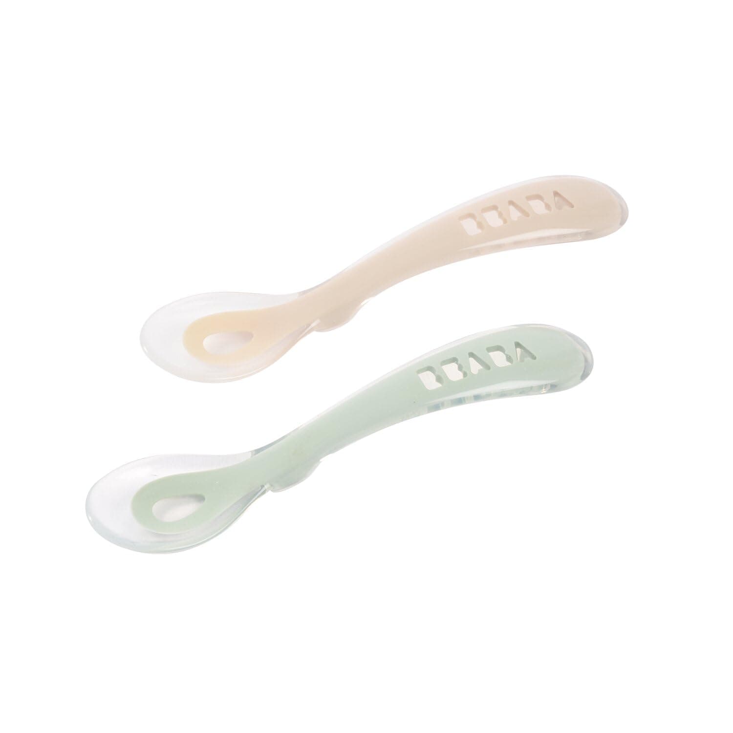 BEABA Toddler's Self-Feeding Spoon Set with Travel Case, Original Silicone Baby Spoons, Baby Essentials, Travel Set, Sage + Cloud