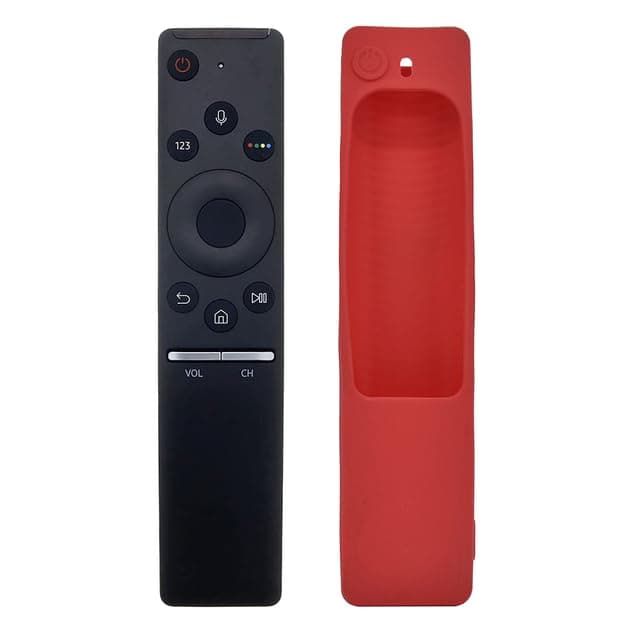 New BN59-01266A Voice Remote Control For Samsungs Smart TV Remote RMCSPM1AP1 UN40MU6300F UN55MU8000F QN49Q60RAFXZA (with Red Case)
