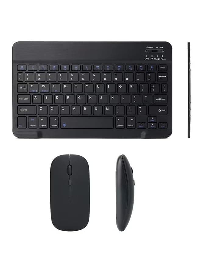 مجموعة لوحة مفاتيح وماوس بلوتوث لاسلكية قابلة لإعادة الشحن لأجهزة اندرويد وويندوز والتابلت والجوال وايباد برو واير وميني وايباد او اس وiOS 13 فما فوق من يوارب كينج (أسود)