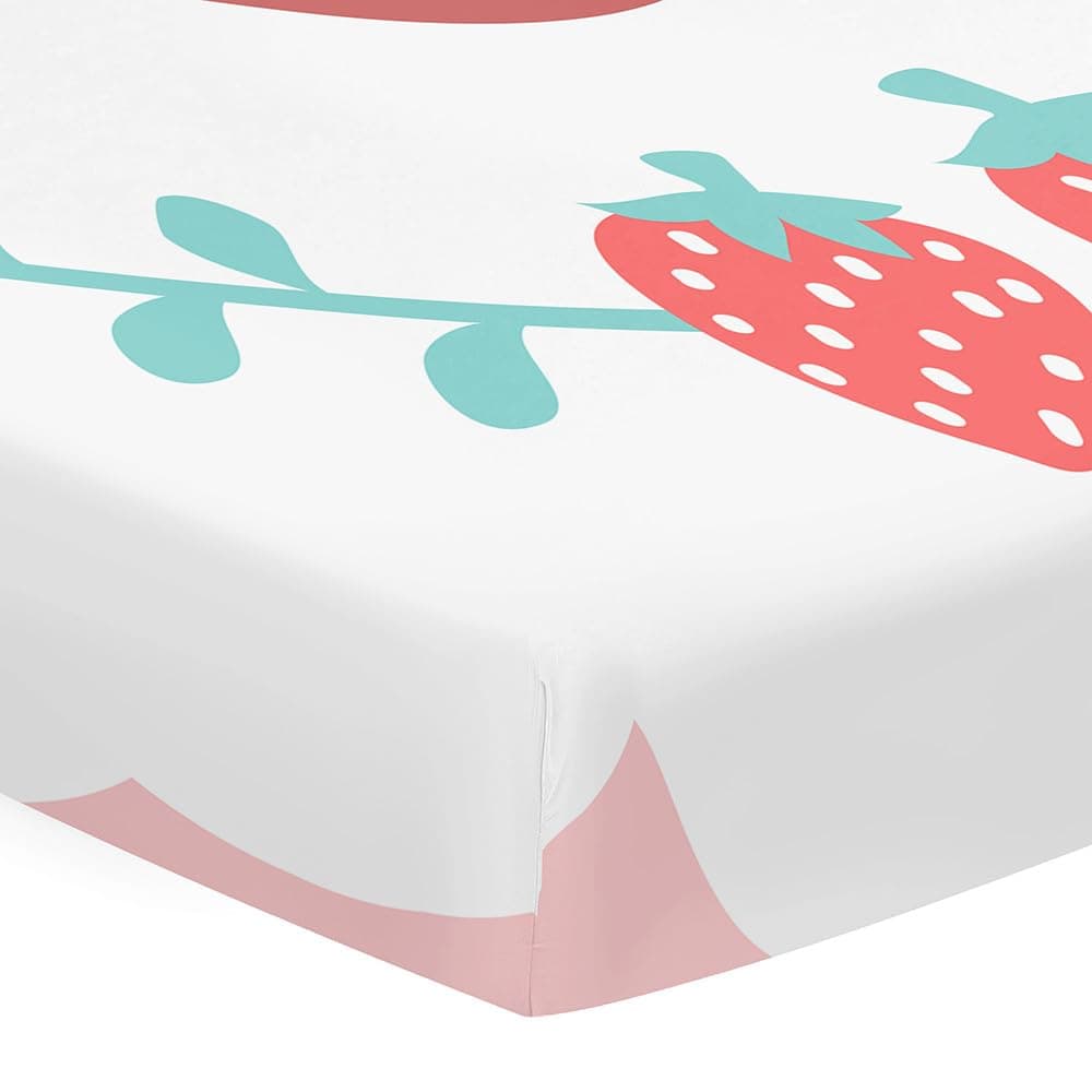 Odot Cot Bed Fitted Sheets Travel Cot Sheets, Cute Strawberry Print Microfiber Mattress Protector Cozy Breathable Toddler Baby Kids Bedding for Cradle, Cribs, Bassinet (Nordic Wreath,95x65cm)