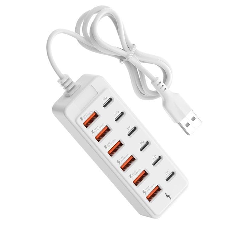 12-in-1 USB C Hub – 6 USB + 6 Type-C Ports Multiport Extension with 1m Cable for Laptop, PC & Tablet, Plug and Play Data & Charging Hub for Home Office