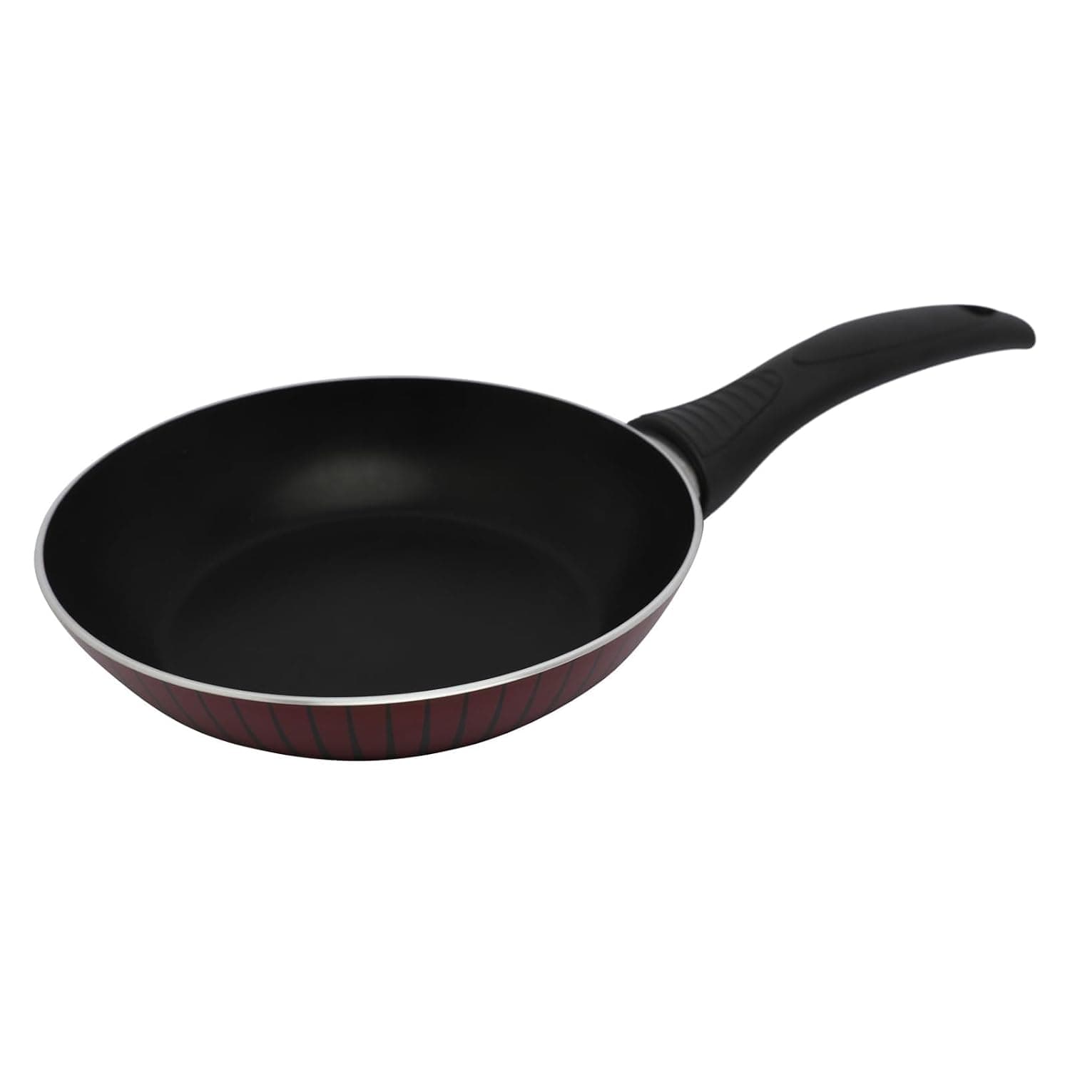 Bister Non Stick Cookware Stripy Frying Pan, Flat Bottom Suitable for Induction Cooker Halogon Oven and Gas Stove, Black/Red, Dia. 16cm