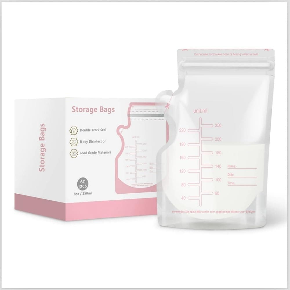 DMG TECH Breastmilk Storage Bags, 60 PCS 8 Oz 250ML Milk Storing Bag, BPA Free, for Freezing & Heating, Baby Bottle Fedding