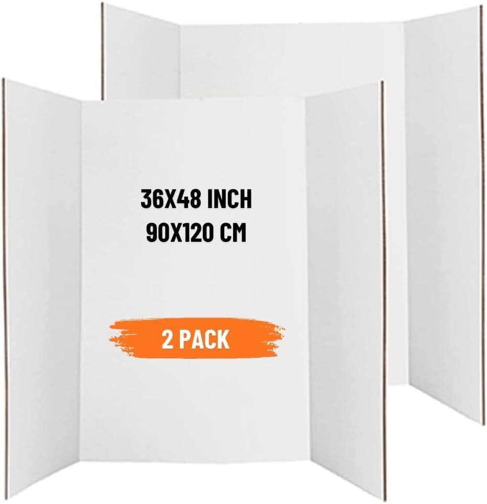 ARS® (2 Pcs) Tri-Fold Presentation Board | 36x48 inches (90x120 cm) | 3 Ply Corrugated Cardboard with Inside White Surface | Lightweight Portable Poster Board | School/Office Projects | Exhibitions