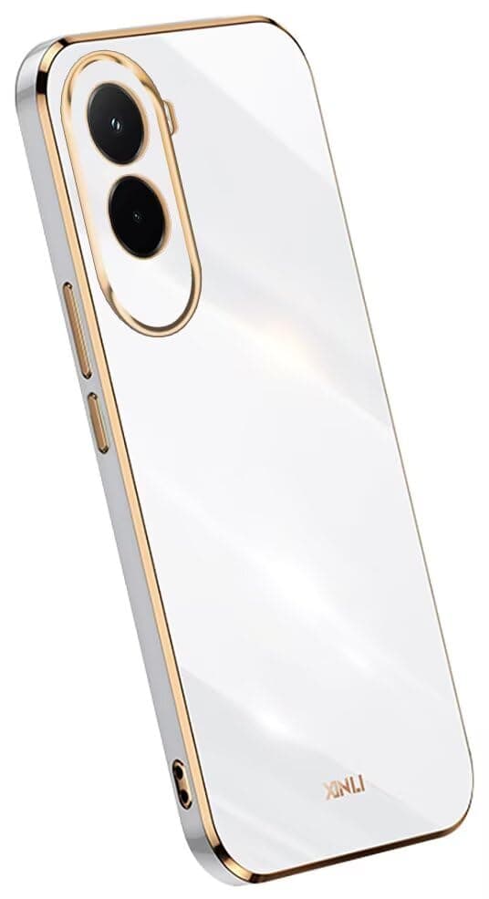 Topme Silicone Case for Smartphone, Compatible with Poco M7 (4G) (Phone Dimension Size 169.48 x 80.45 x 8.4 mm) Check the Size of Your Phone, [Mobile Phone Case in Gold Edge Style] - White
