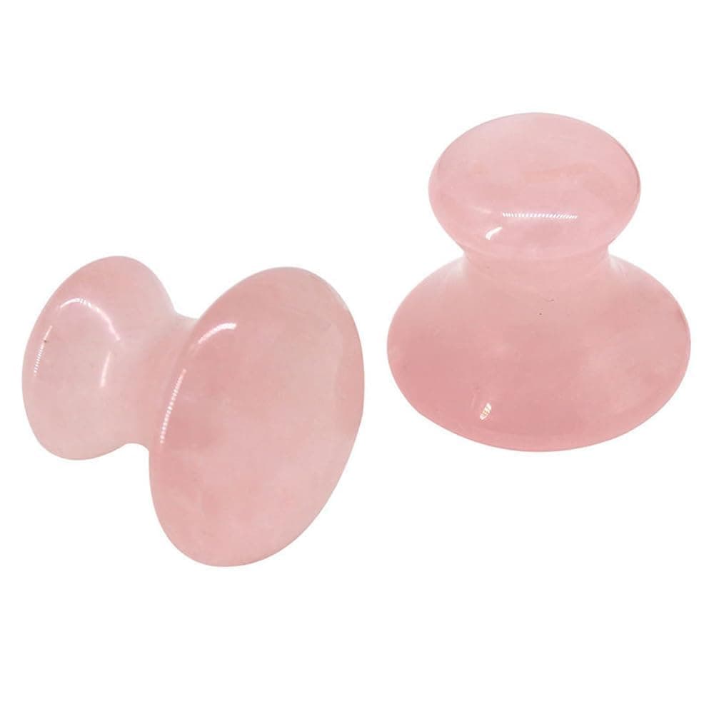 Rose Quartz Jade Mushroom Hot Massage Stones Set, 2 Pcs Natural Facial SPA Warm Rocks Kit for Skin Care, Eye and Body Relaxation, Heating Stones for Lifting, Muscle Relief, and Blood Circulation