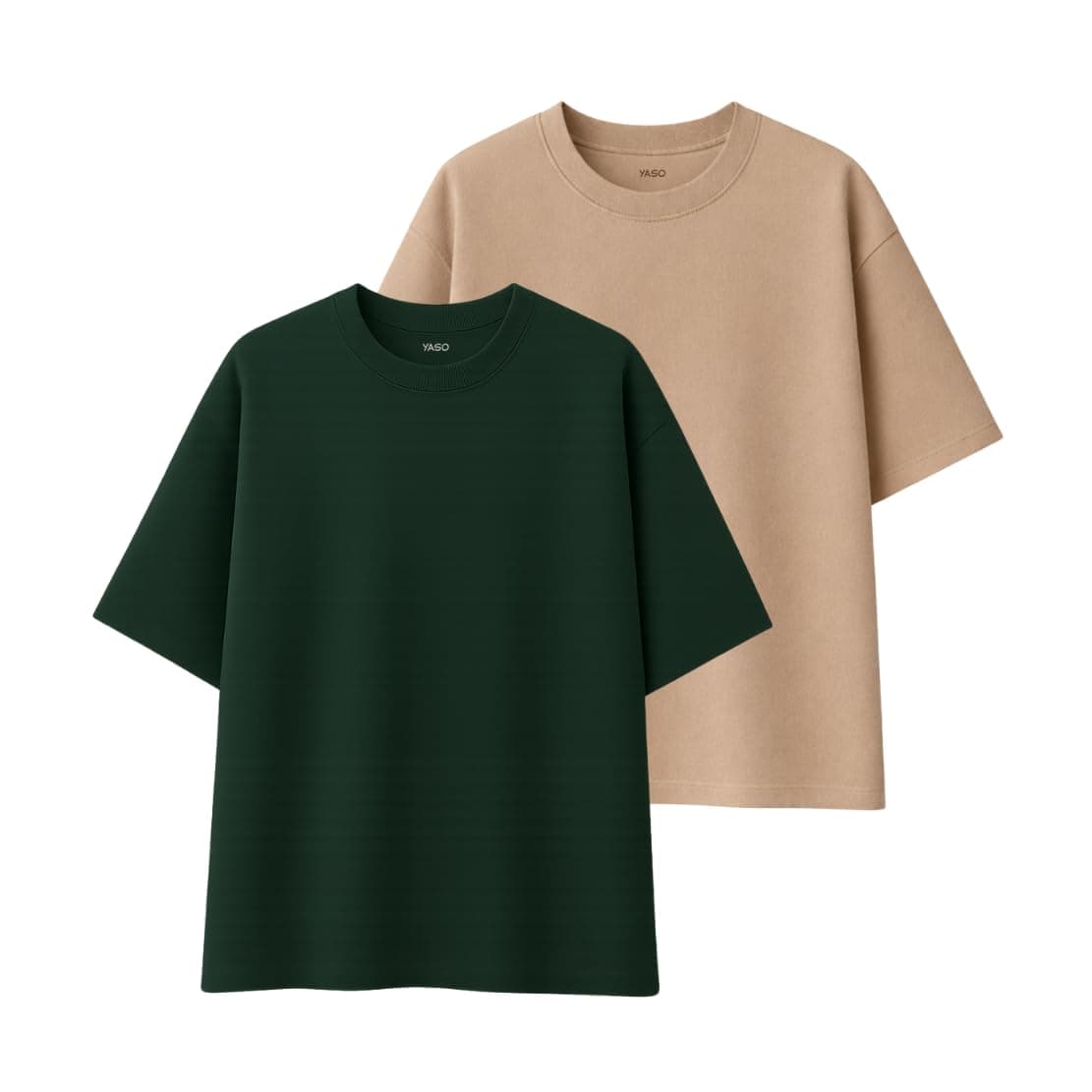 YASO Men's Urban Oversized T-Shirt, 100% Cotton, Stylish Loose Fit Drop Shoulder Casual Tee (Pack of 2)
