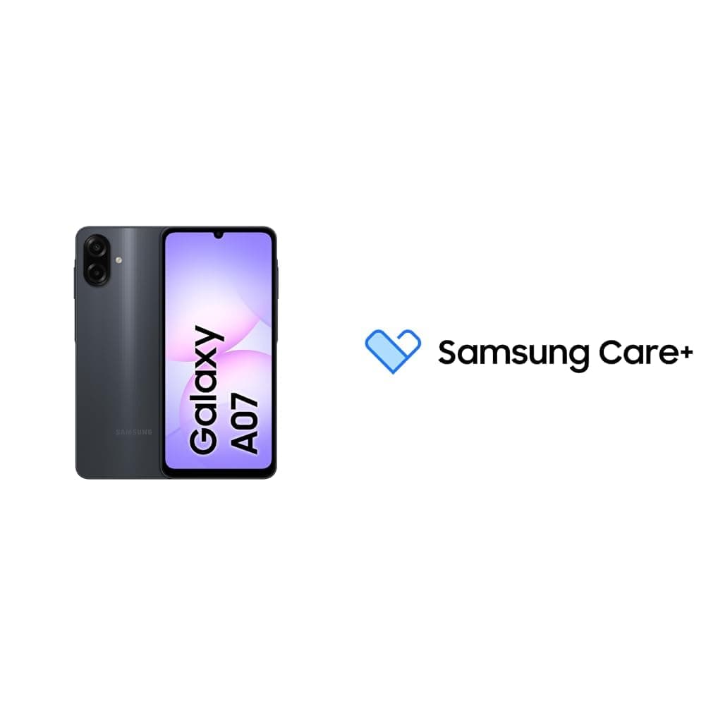 Samsung Galaxy A07 LTE, Android Smartphone, 128GB Storage, 4GB RAM, Black, 6x OS Upgrades, Large Display (KSA Version) with Samsung Care+ 1Y Screen Damage for A0-A1 smartphones [Digital Code]