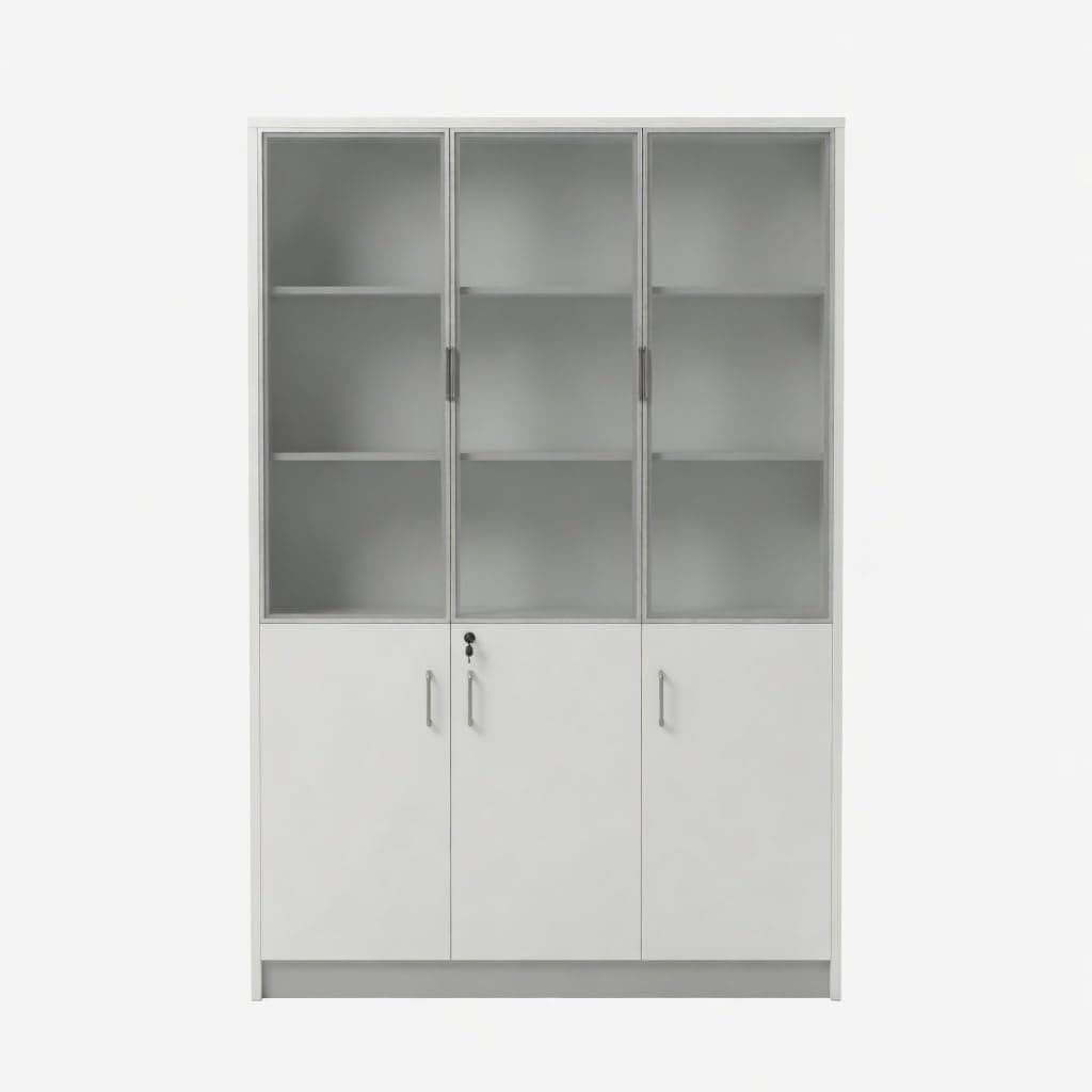 Premium 3-Door White Office File Cabinet with Glass Display & Secure Locking Storage | 120 x 40 x 200 cm | Modern Professional Organizer for Riyadh & Jeddah Workspaces