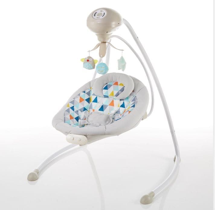 ALBADER Electric Rocking Baby Swing and Baby Seat with 5 Speeds, Music, Timer, Vibration, Safety Harness, Hanging Toys, Plug or Battery Powered, Soft Padded Seat for Newborns and Infants