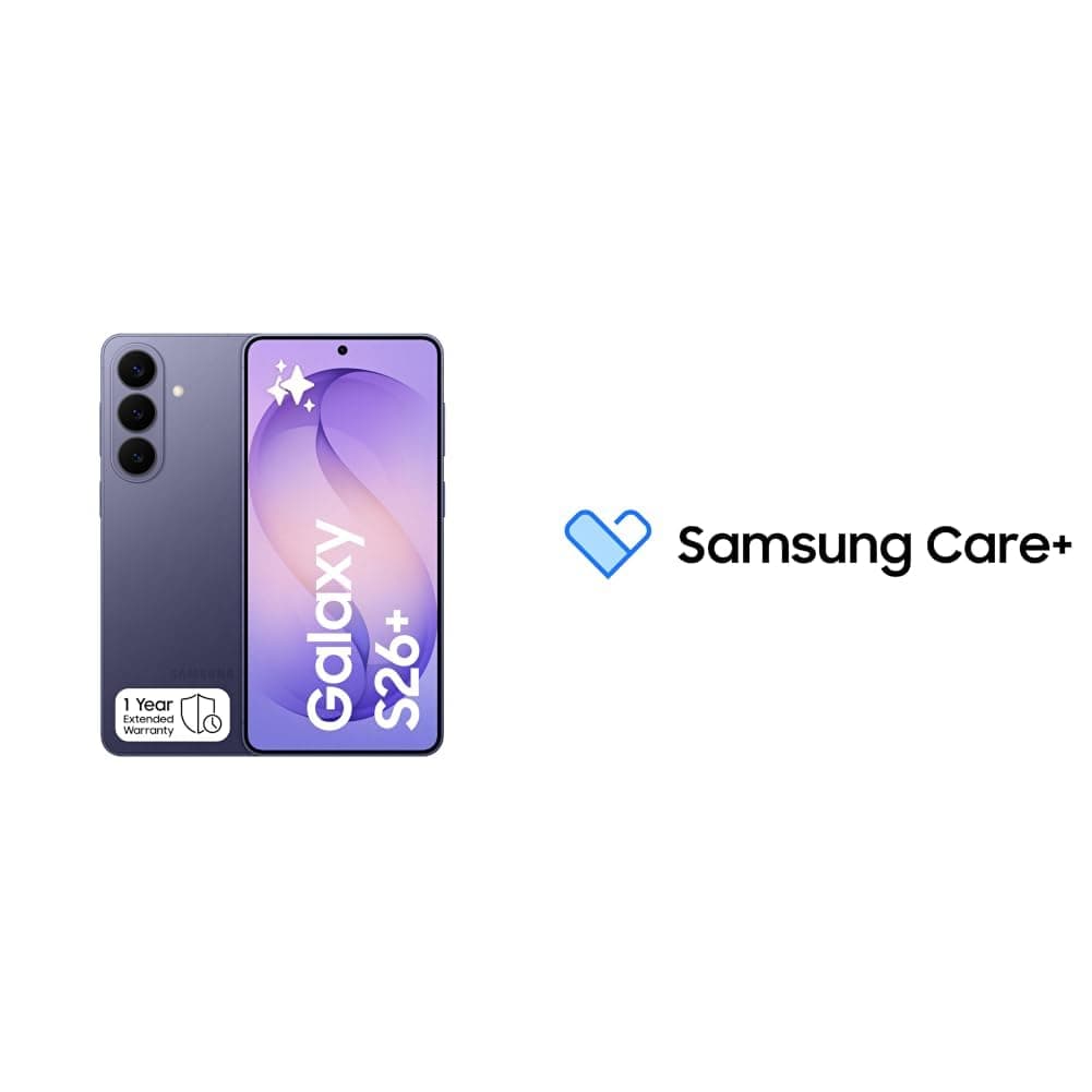 Samsung Galaxy S26+ Cobalt Violet, 256GB Storage, AI Phone, 12GB RAM, Customized AP, Photo Assist,50MP Camera(KSA Version)with Samsung Care+ 1Y Screen Damage for S FE, S, S+ smartphones [Digital Code]