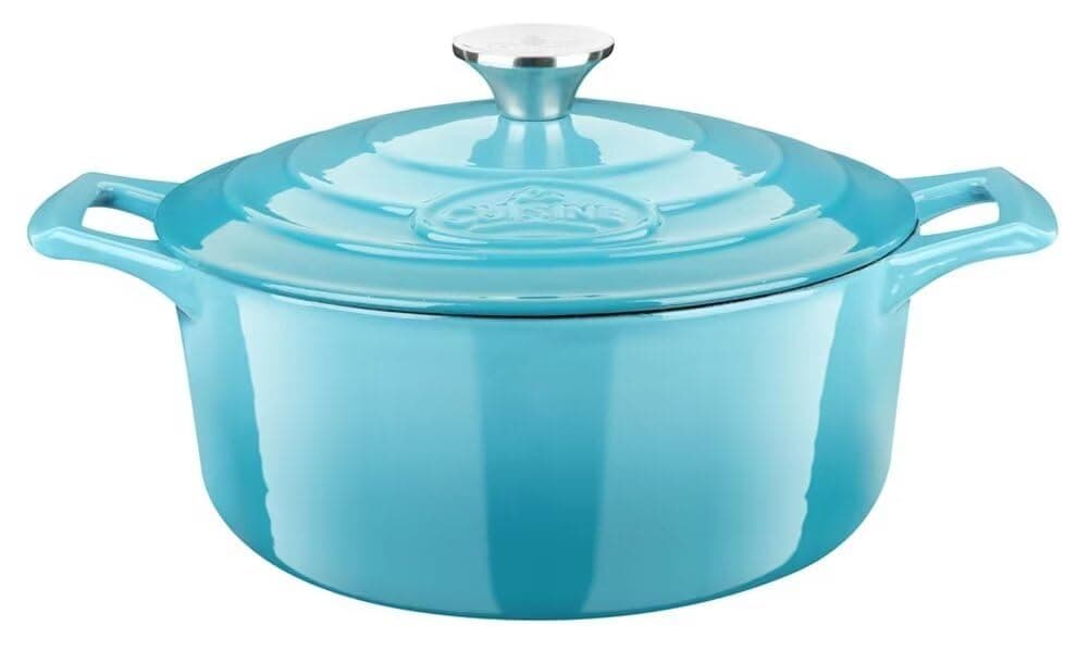 La Cuisine Enameled Cast Iron Dutch Oven Casserole Pot with Lid, Internal Matte Black Enamel Coating for bread baking 5 QT 10.5" / 26cm Ø, For GalssTop Stove, Oven-Safe, Teal