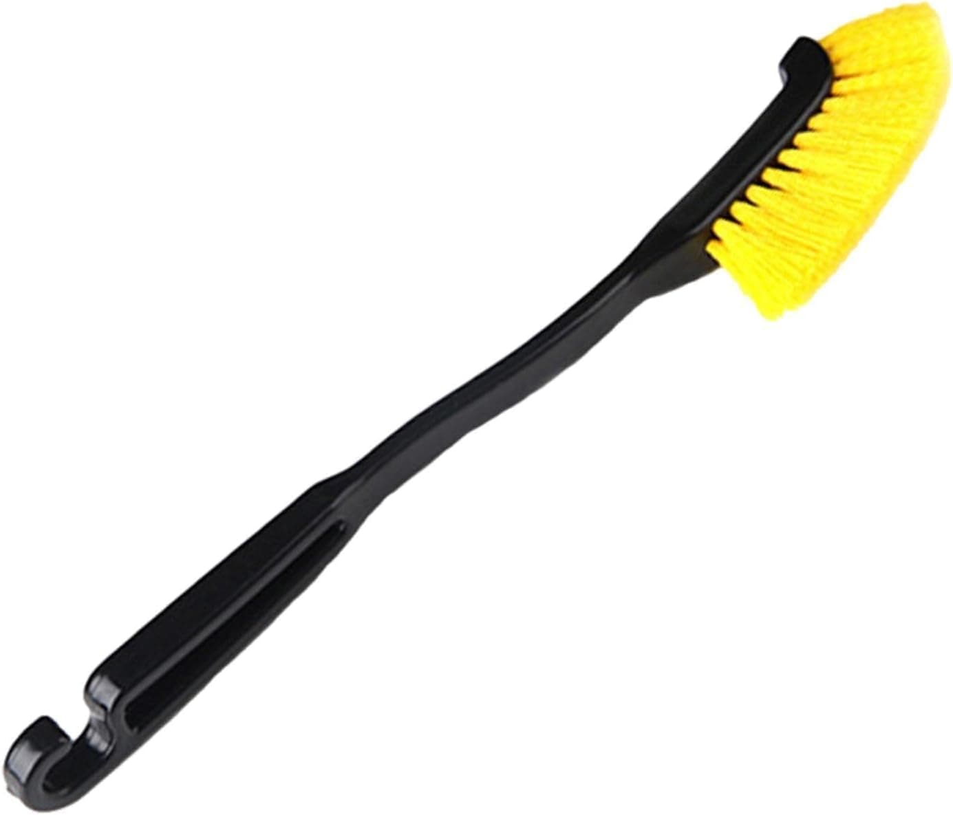 Tazweeq Car Tire Wash Brush, Ergonomic Non-Slip Grip, Long Handle, Curly Fiber Wool Bristles for Wheels and Interior Cleaning (Yellow)