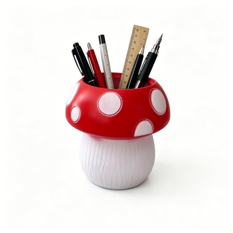 Cute Mushroom Pen Holder, Vinyl Material Desktop Storage Cup, Multifunctional Makeup Brush Organizer, Creative Decorative Container for Pens Cosmetic Tools Small Accessories, Home Office Table Decor