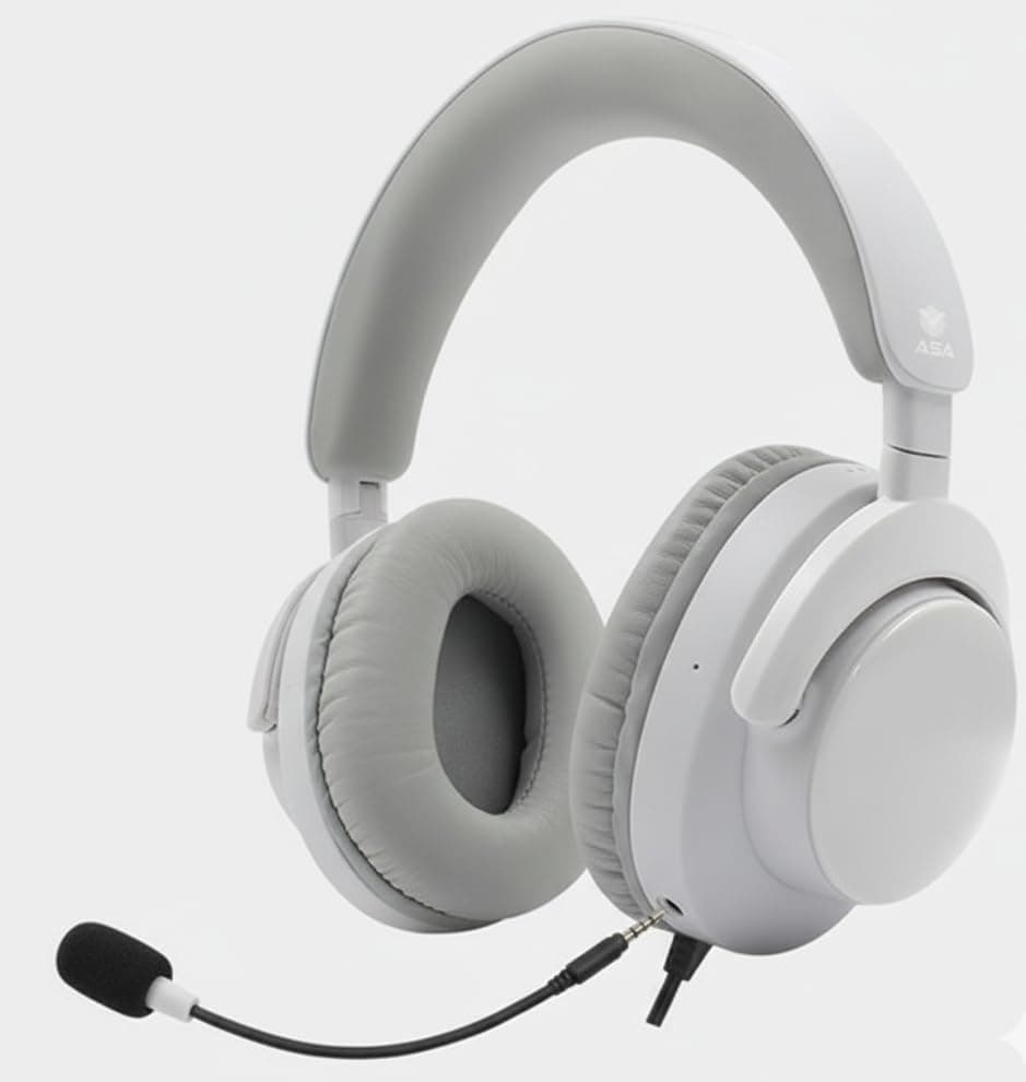 ASA Wired Gaming Headset with Noise-Isolating Microphone, 40mm Stereo Drivers, and Inline Volume Control – Over-Ear Gaming Headphones for PS5, PS4, Xbox Series X|S, PC, Switch, and Mobile-White