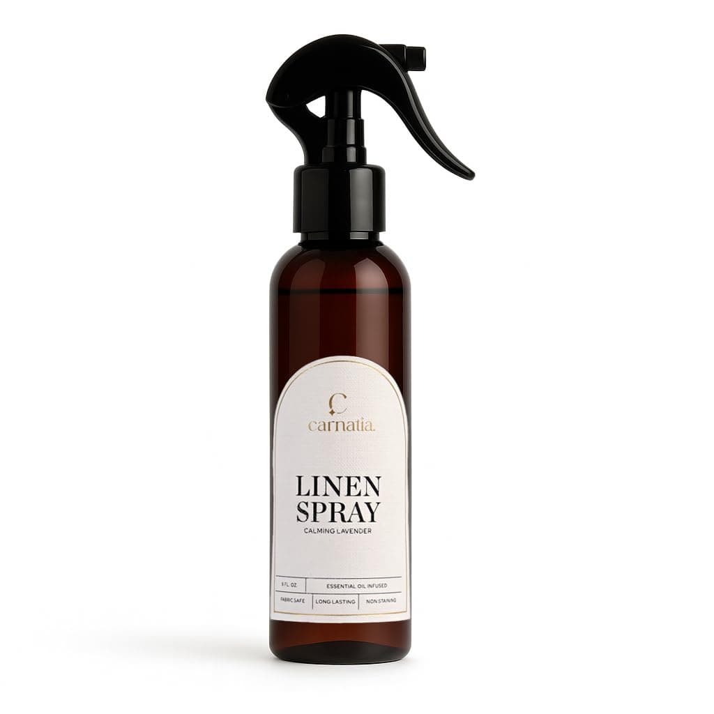 Carnatia Calming Lavender Linen Spray – 8 oz Aromatherapy & Home Mist with Essential Oils – Relaxing Lavender Scent for Bedding, Pillows, Fabric Surfaces, Laundry & Rooms – Trigger Pump Bottle