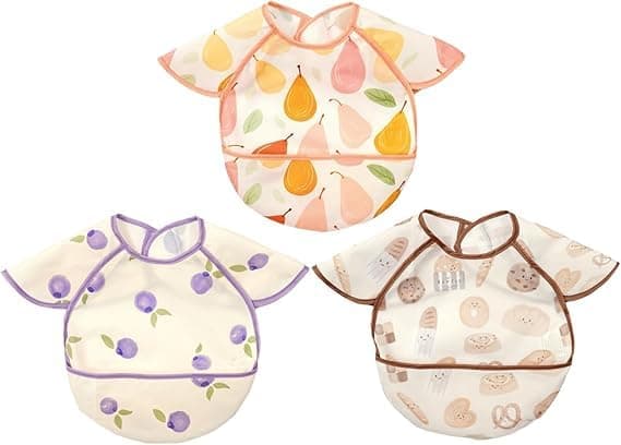 Feeding Bibs for Baby, 3PCS Cute Feeding Bibs, Waterproof & Easy Clean for Toddlers, Catching Food & Wipe Clean, Unisex Washable Cute Cartoon Bibs for Infant Toddler 6 Months to 3 Years Old