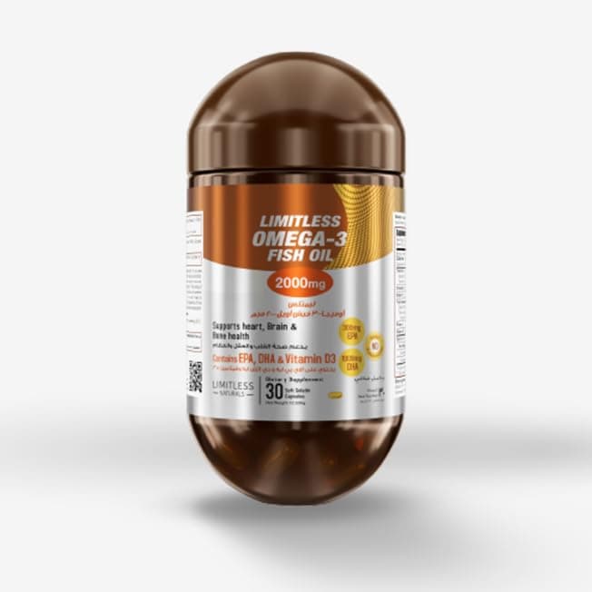 Limitless Naturals Omega 3 Fish Oil 2000mg - 30 Softgels - Omega 3 fatty acids (EPA & DHA) with Vitamin D3 for Brain, Heart and Bone health