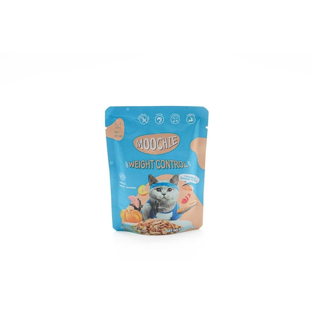 Moochie Weight Control Cat Wet Food with Salmon in Gravy for Adults – 12×70 g