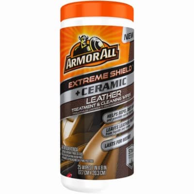 Armor All Extreme Shield + Ceramic Leather Treatment and Cleaning Wipes, 25 Count Canister, One-Step Ceramic Cleaning and Protection for Car Leather Surfaces, Lasts Weeks