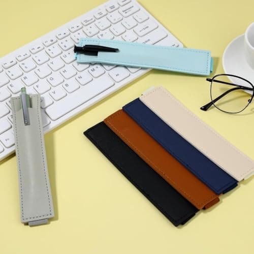 6pcs Colorful Adjustable PU Leather Pen Sleeves, Elastic Band Pencil Holders for Planners Notebook Binders Books, Versatile Journal Accessories for Organized Writing Drawing