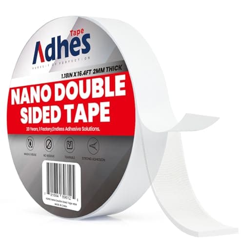 ADHES Double Sided Tape Heavy Duty, 1.18in x 16.4ft, Nano Tape, Reusable and Hand-Tearable Clear Mounting Tape, Strong Removable Adhesive for Wall, Poster, Picture Hanging, Carpet, DIY Projects