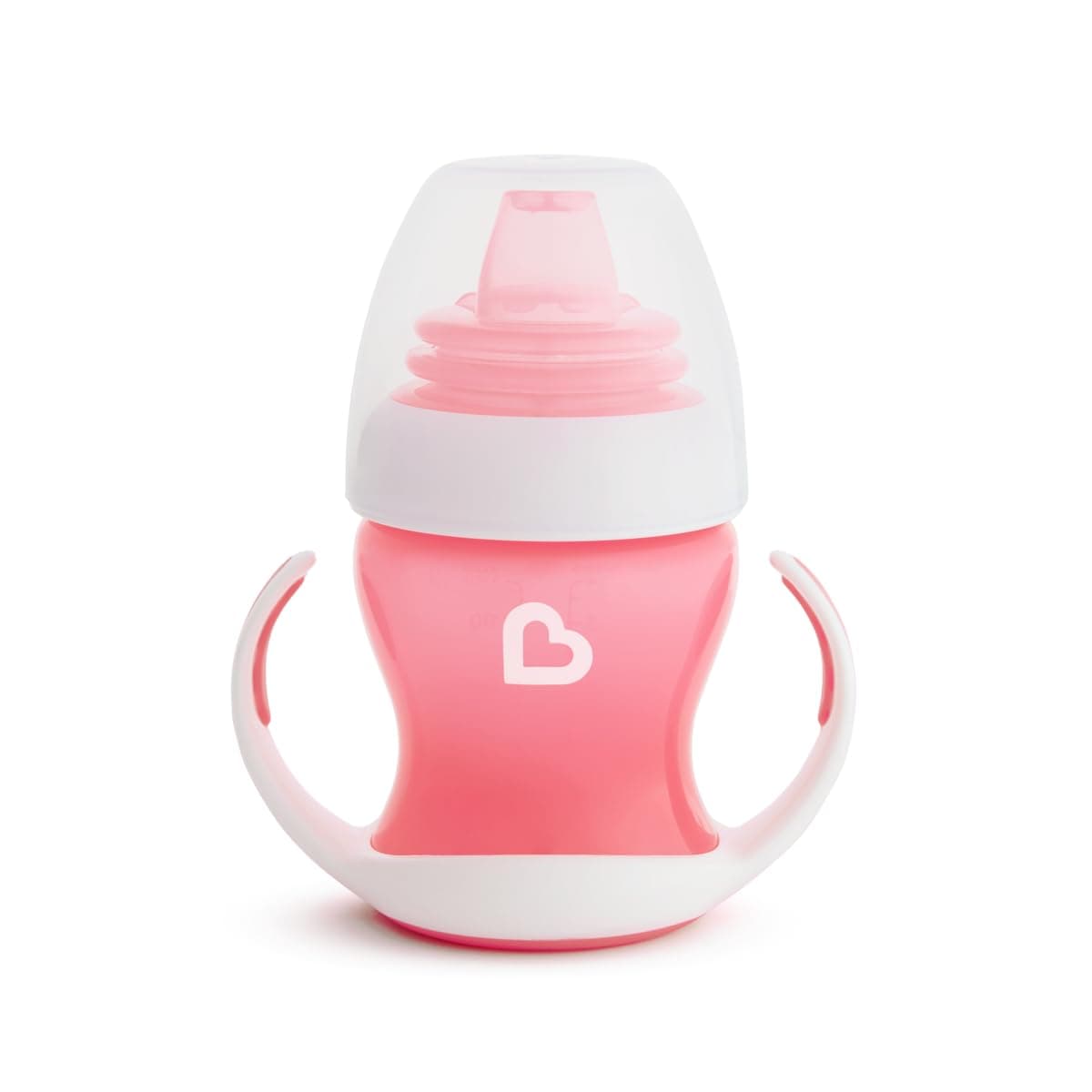 Munchkin Gentle Transition Trainer Cup, Spout transition from bottle to spill proof cup, leak proof and anti-slip handle for Baby/infant, boys and girls, 4oz Cpacity,4 months and above, Pink