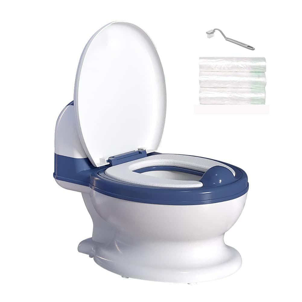 U HOOME Potty Training Toilet, Realistic Potty Training Seat with Storage Bags, Toddler Potty Chair with Soft Seat, Toilet Tissue Dispenser and Splash Guard, Non-Slip for Toddler& Baby& Girls (White)