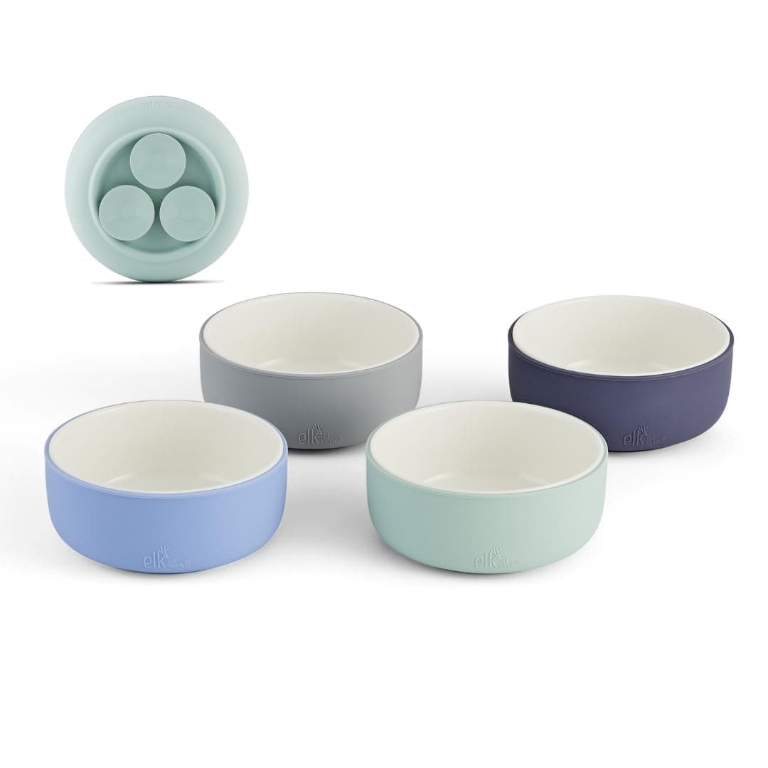 Elk and Friends Kids Porcelain Bowls with Silicone Sleeve | Kids/Toddler/Baby Feeding | Microwave & Dishwasher Safe | Non Slip | Cereal/Soup/Snack Dishes & Dinnerware | Suitable for Babies | Silicone Suction Sleeve | Microwave + Dishwasher Safe | Baby-Led Weaning Supplies