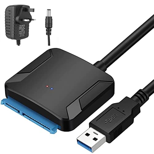 كيبل ساتا الى USB 3.0، محول القرص الصلب USB 3.0 الى ساتا III متوافق مع قرص تخزين صلب HDD/SSD حجم 6.35 و8.89 سم مع محول طاقة UK12 فولت/ 2 امبير، يدعم تقنية يو ايه اس بي من لينجي