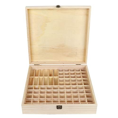 Large Capacity Wooden Essential Oil Storage Box with 87 Slots Aromatherapy Oils Organizer for 5/10/15ml Bottles Fragrance Carrier Case and Cosmetic Organizer 13.78x13.78x3.74in