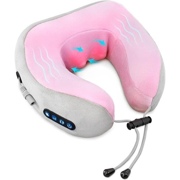 Electric Neck and Shoulder Massager with Heat – Muscle Pain Relief and Relaxation, Portable Battery Operated, Suitable for Home, Car, Office (Pink)