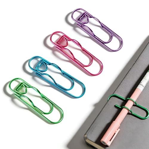 8 Pack Gold-Plated Paper Clip Pen Holder, Pastel Stainless Steel Pen Clip for Notebook & Journal - Multi-Functional Office School Supplies for Professionals, Students, Teachers.