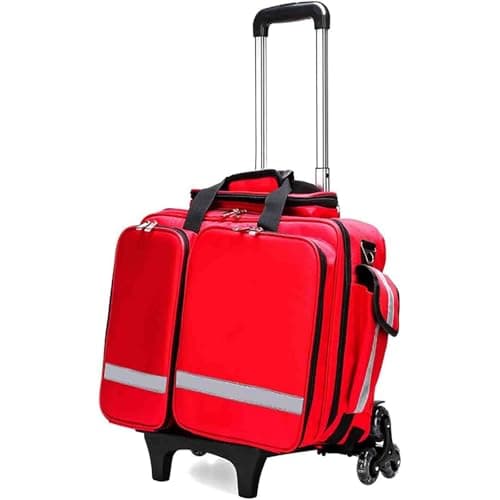 Portable Wheeled First Aid Kit Bag with Internal Dividers, Waterproof Trauma Medical Trolley for Outdoor Emergency Response(Red)