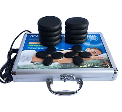 Basalt Hot Stones for Massage, Portable Hot Massage Stones with Heater Kit, Natural Heated Stones for Spa Massage Therapy Relaxation, Pack of 16 (Size : Black-c)