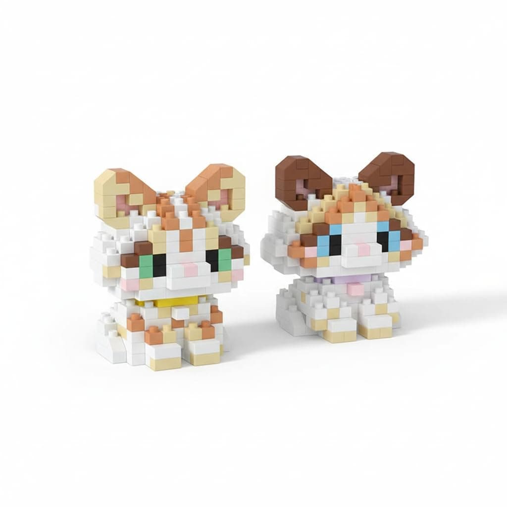 Cat Building Blocks Set, Mini Brick Animal Models, DIY Creative Construction Toys, Home Display Decor, Gift for Adults Kids Teens, Brown and Yellow Style