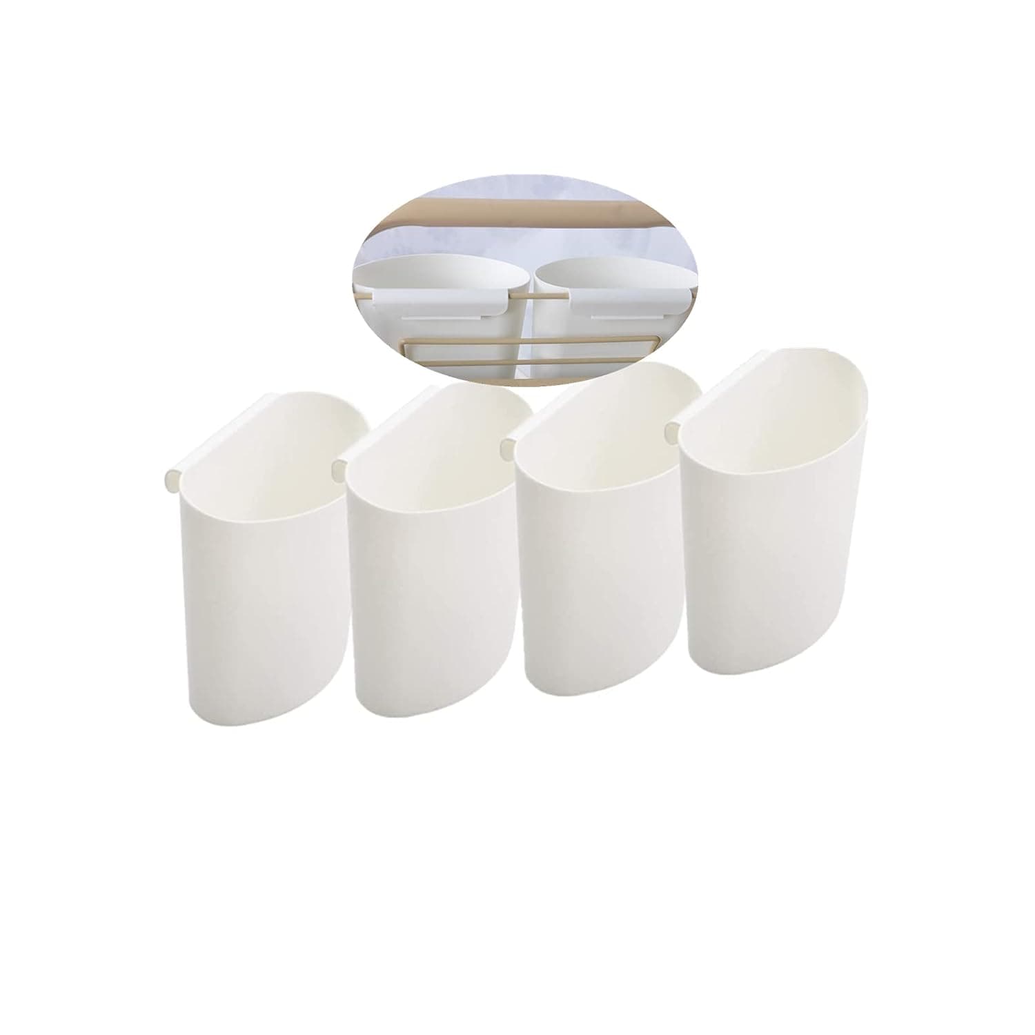 Rikyo 4Pcs Hanging Cup Holder,Rolling Cart Accessories,Plant Containers,Hanging Flower Pots,Space Saver,Storage Bucket,Pencil Holder,Make Up Pencil Holder Office,Kitchen Wall Organizer Decor (White)