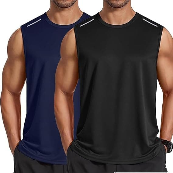 2 Pack Mens Sport Tank Tops, Quick Dry Workout Tank Top Gym Muscle Tee Fitness Bodybuilding Sleeveless T Shirt, Athletic Base Layer Tops