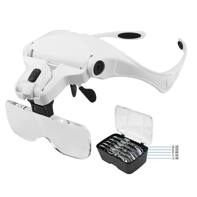 5 Lens 1.0X 1.5X 2.0X 2.5X 3.5X Adjustable Headband Magnifying Glass Magnifier with LED Light Lamp Magnifying Glasses for False Lashes Eyelash Extension