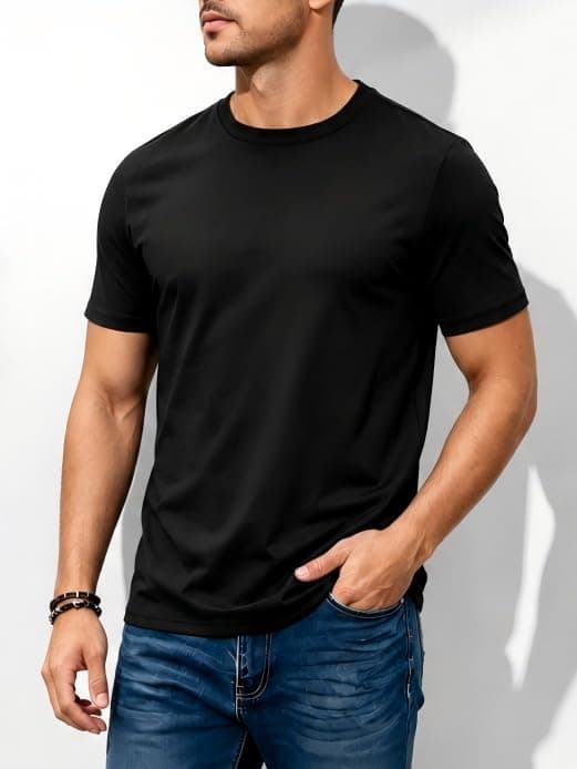 Men's Short Sleeve T Shirt, Basic Loose Tee for Daily Wear Commute Work, Lightweight Casual Tops with Soft Fabric, Relaxed Fit Solid Color T-Shirt for Exercise, Black Size L