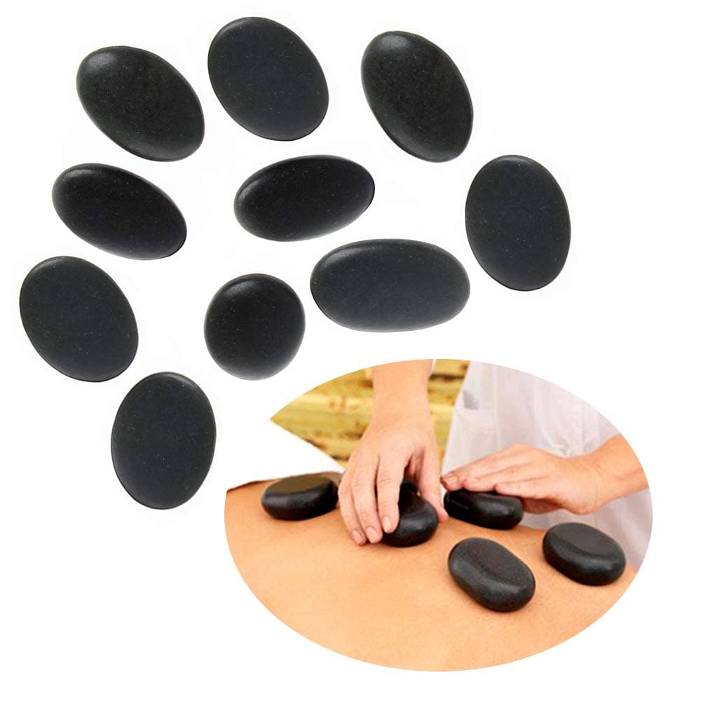 SteelFever 10 Pcs Hot Massage Stones Heated Warmer Natural Basalt Stones for Spa, Foot Massage, Relaxation 8 x 6 cm …