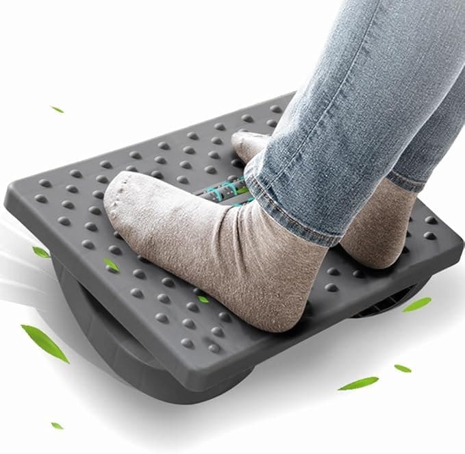 Tazweeq Gray Foot Rest for Under Desk at Work, Ergonomic Foot Stools for Under Office Desk, Rocking Footrest with Roller Massager, Leg Rest for Chair, Computer Gaming, Promote Leg Circulation