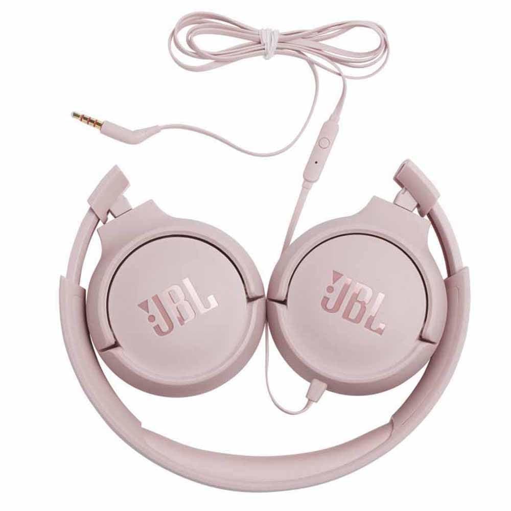 JBL Tune 500 Wired On-Ear Headphones, Deep JBL Pure Bass Sound, 1-Button Remote/Mic, Lightweight and Foldable Design, Tangle-Free Flat Cable, Voice Assistant - Pink, JBLT500PIK