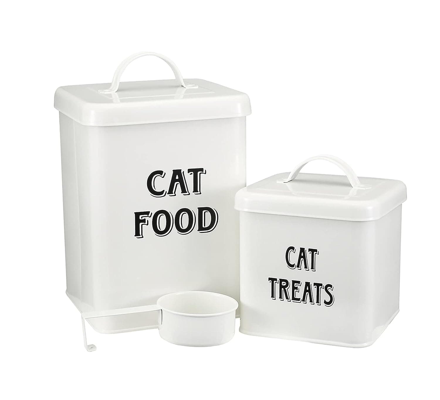 Morezi Farmhouse Cat Food Storage Container with Lid and Scoop, Pet Food Treats Holder, Sturdy Canister Tins for Kitchen Countertop, Shelf, Great Gift for Pet Owners, 5 lbs