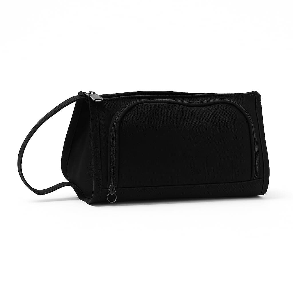 Large Capacity Pencil Case, Double Compartment Storage Pouch with Handle, Black