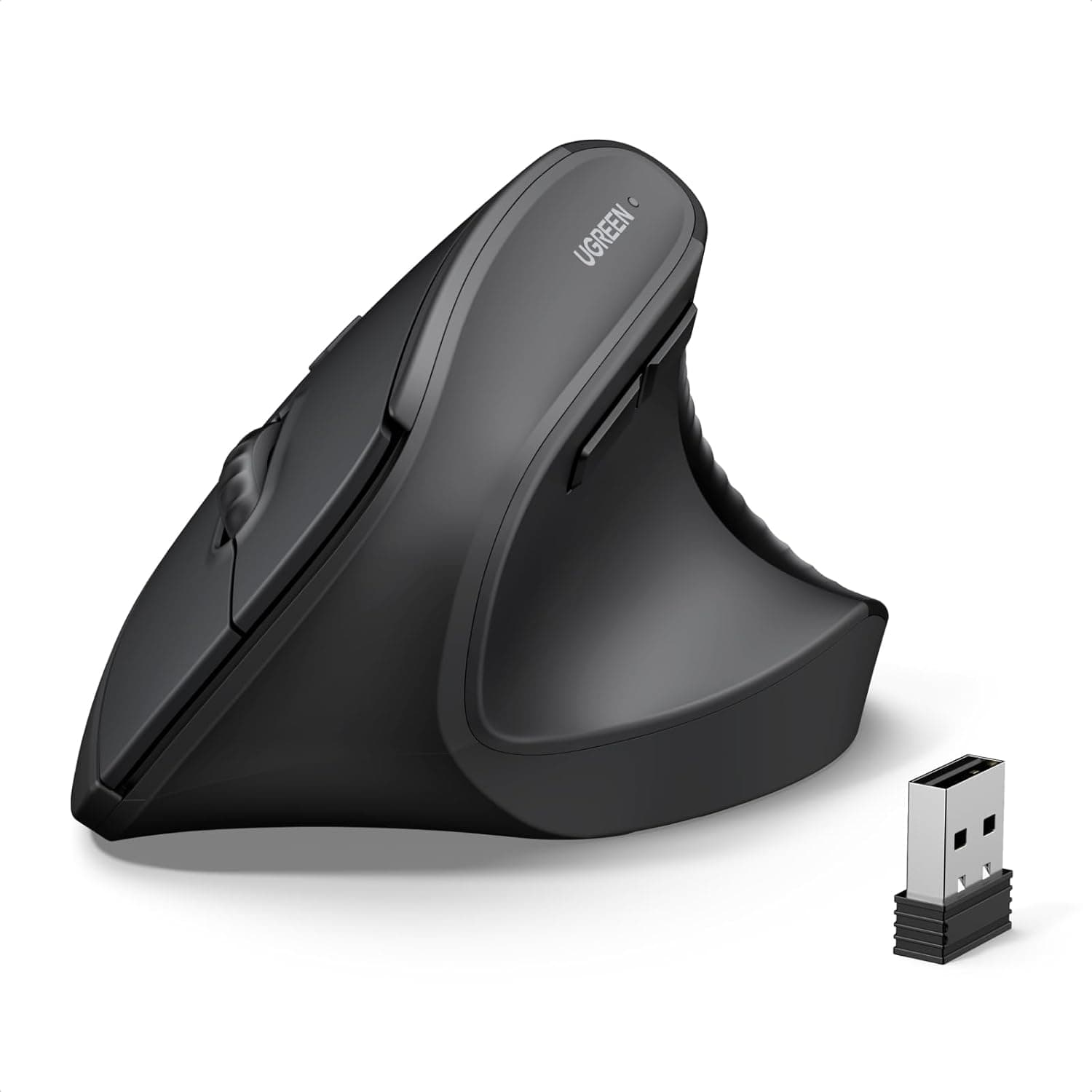 UGREEN Vertical Ergonomic Mouse, 4000 DPI Wireless Mouse Bluetooth & 2.4GHZ USB Receiver, 4 Adjustable DPI 1000/1600/2000/4000, Compatible Windows/MacOS/Linux/Chrome/Android, for MacBook, PC, Tablet