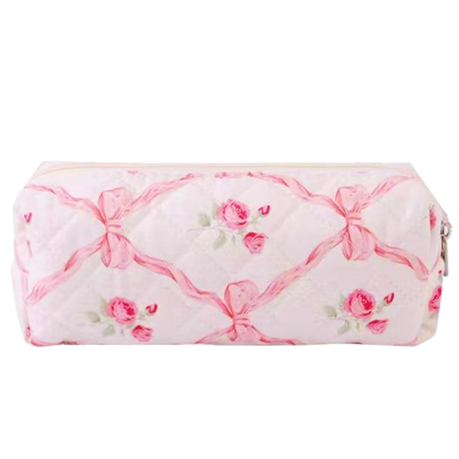 Carry bloom Pencil Pouch Cute Pencil Case for Girls Aesthetic Pencil Bag with Zipper Pen Cases School Supplies Makeup Bag (bow rose pink)